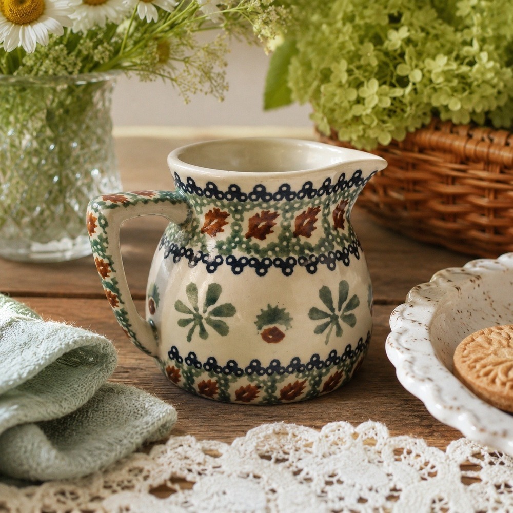Hand‎ Painted Polish Pottery Creamer Boleslawiec Floral Stoneware Jug